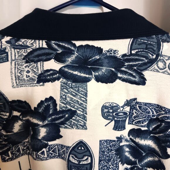 Vtg 90's Bogari Studio LX Blue Hawaiian Tribal Print Knit Polo Shirt Italy - Picture 7 of 9